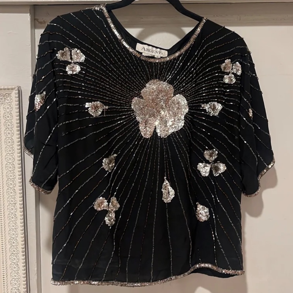 Vintage silk beaded top size small